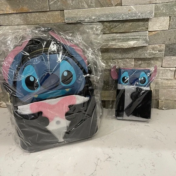 New Disney Loungefly Halloween stitch vampire mini backpack Loungefly Disney Vampire Stitch Halloween Bowtie Mini  main image 3